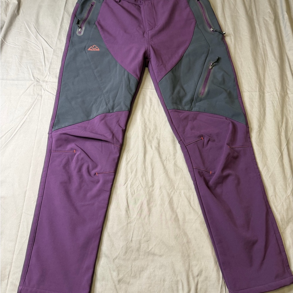 Outdoor Sports Fleece lined snow pants Women's Purple and Gray #192